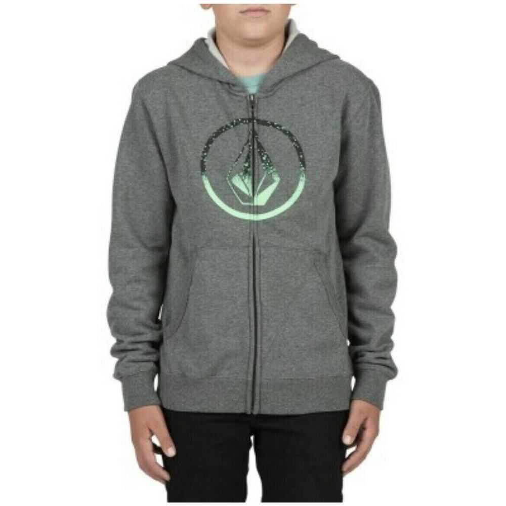 VOLCOM Fleece Zip Hoodie Sweatshirt Youth Boys Gray Stone Surf Skate 6 L